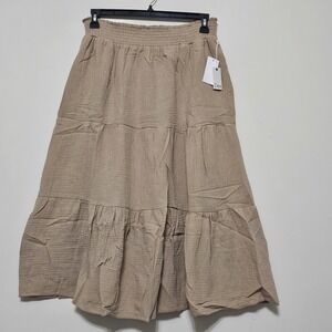 Dex Women Skirt Size X Fit 14 Brown Relaxed Fit Elastic Waistband Tiered New 326
